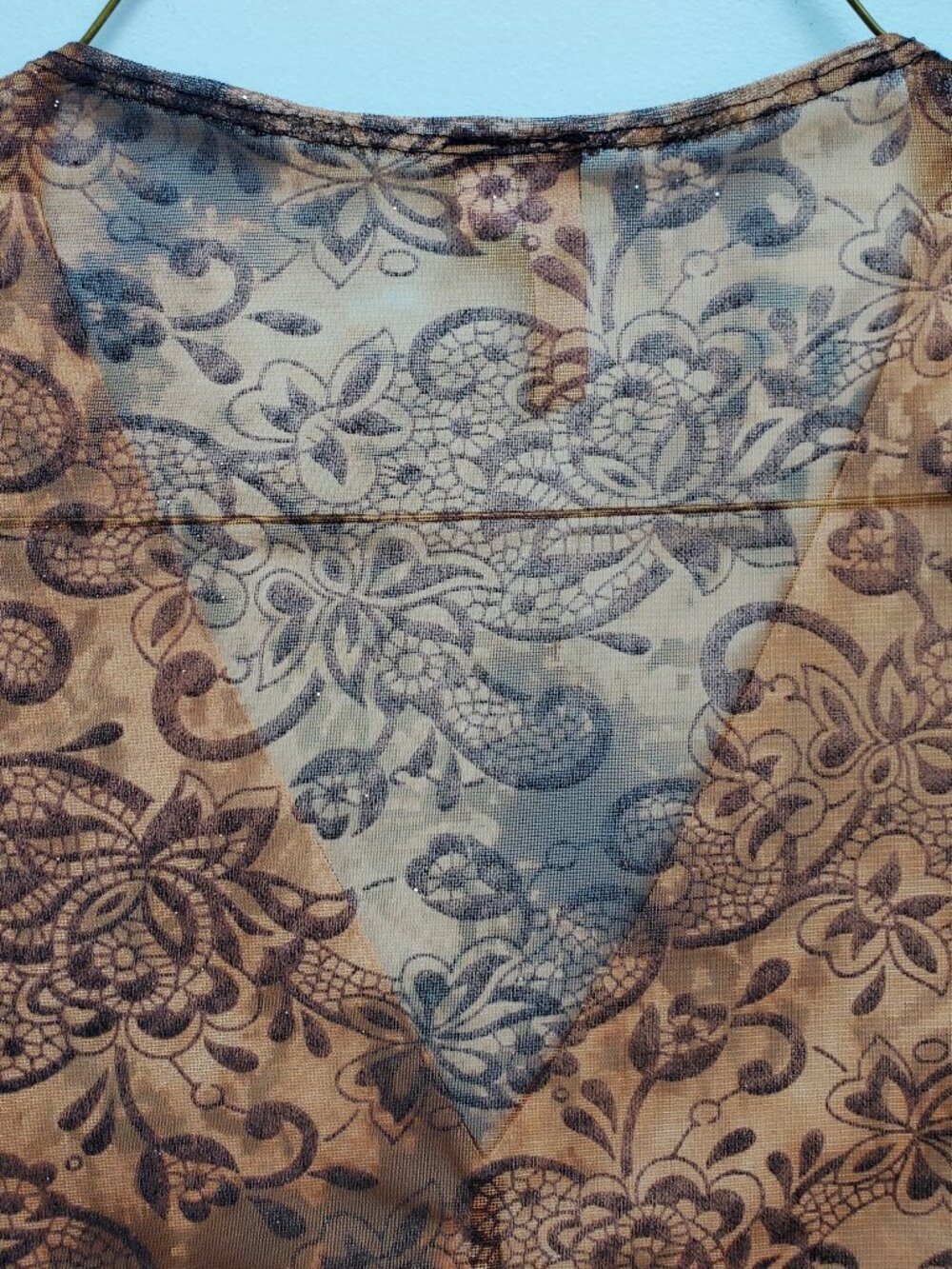 VTG Susan Lawrence Y2K Whimsigoth Sheer Mesh Floral Paisley Ruched Top M - Picture 7 of 14